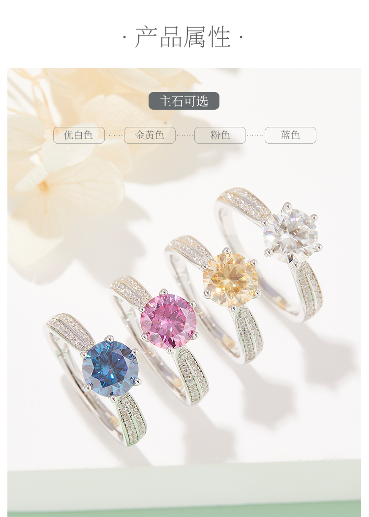 星光皇后S925银镀白金莫桑钻女戒1.5克拉D级 - 2